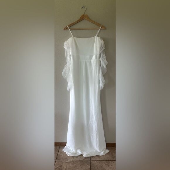 NWT Lulus Beautifully Beloved White Mesh Off-the-Shoulder Maxi Wedding Dress M - Picture 3 of 10